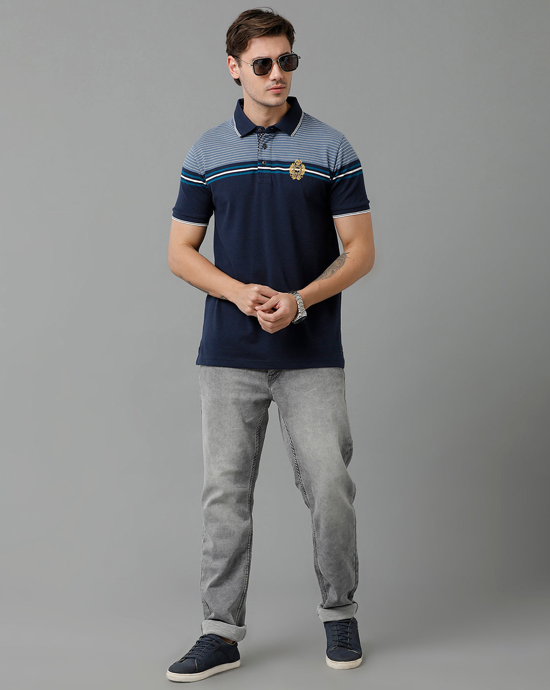 Classic Polo Men's Cotton Blend Half Sleeve Striped Slim Fit Polo Neck Multicolor T-Shirt | Vta - 235 A