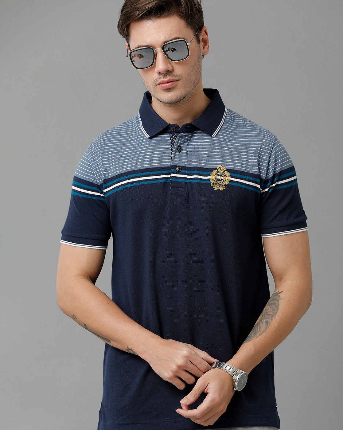 Classic Polo Men's Cotton Blend Half Sleeve Striped Slim Fit Polo Neck Multicolor T-Shirt | Vta - 235 A