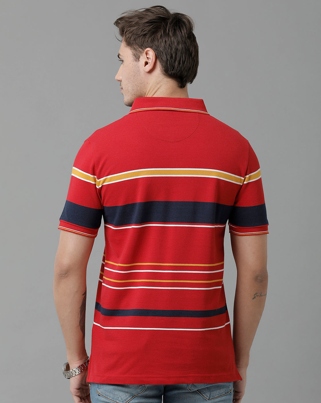 Classic Polo Men's Cotton Blend Half Sleeve Striped Slim Fit Polo Neck Multicolor T-Shirt | Vta - 224 B