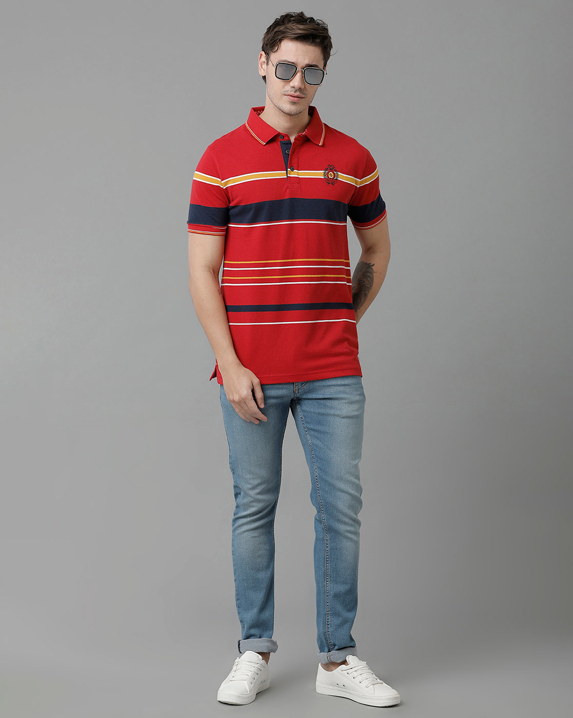 Classic Polo Men's Cotton Blend Half Sleeve Striped Slim Fit Polo Neck Multicolor T-Shirt | Vta - 224 B