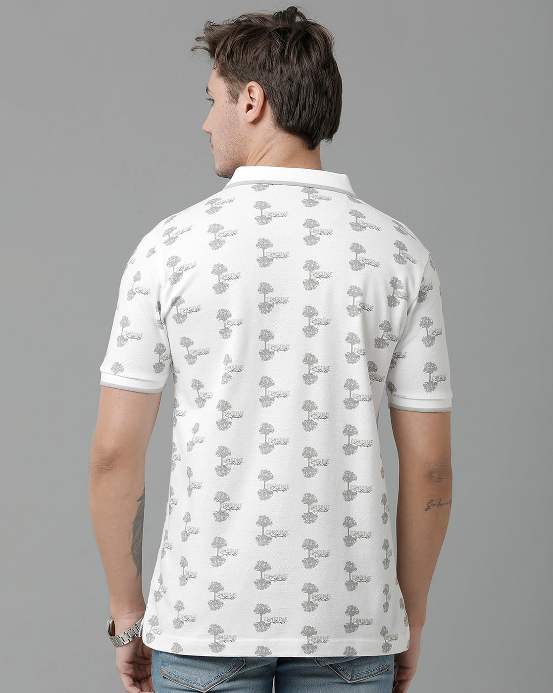 Classic Polo Men's Cotton Half Sleeve Printed Slim Fit Polo Neck White Color T-Shirt | Beau - 197 A