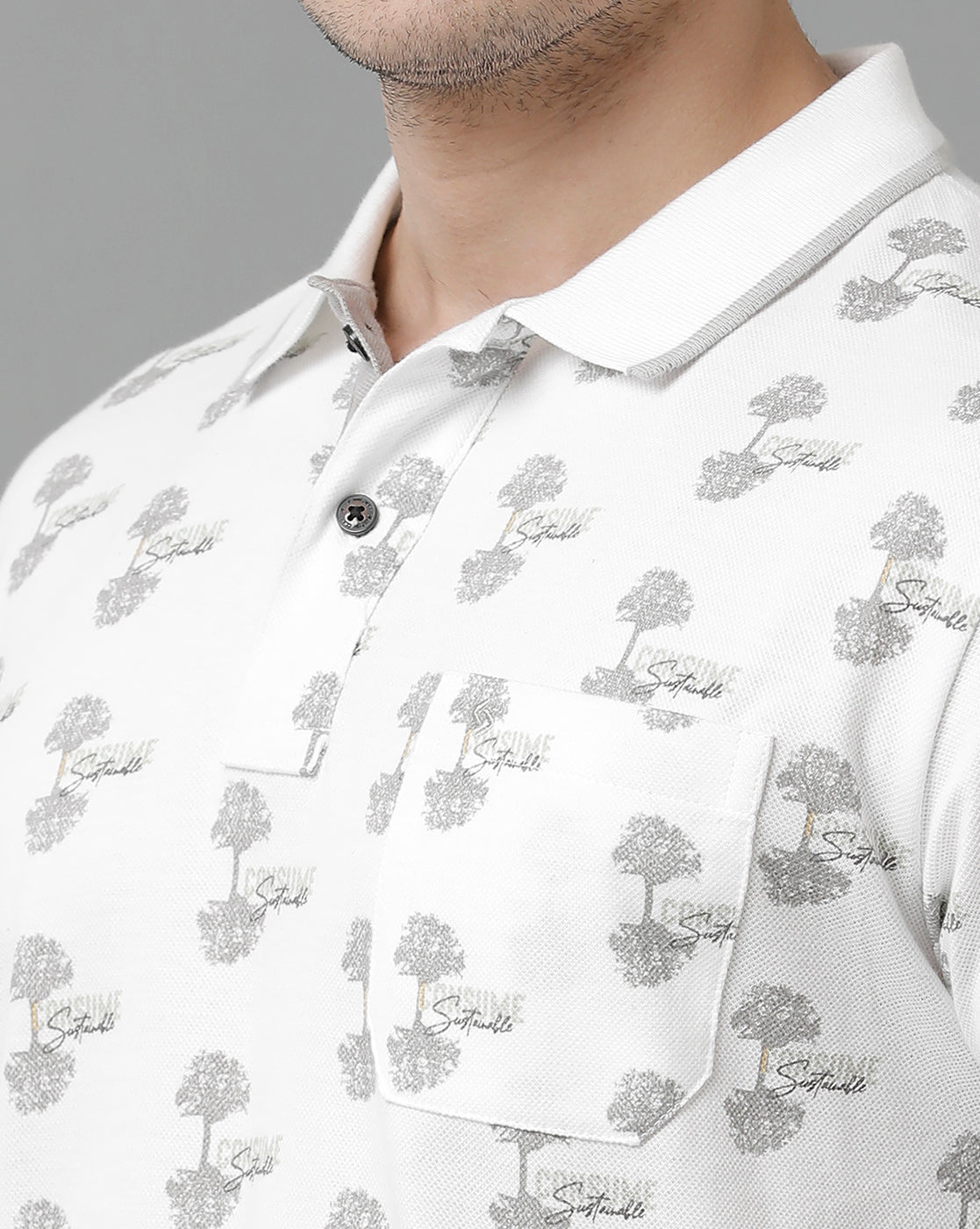 Classic Polo Men's Cotton Half Sleeve Printed Slim Fit Polo Neck White Color T-Shirt | Beau - 197 A