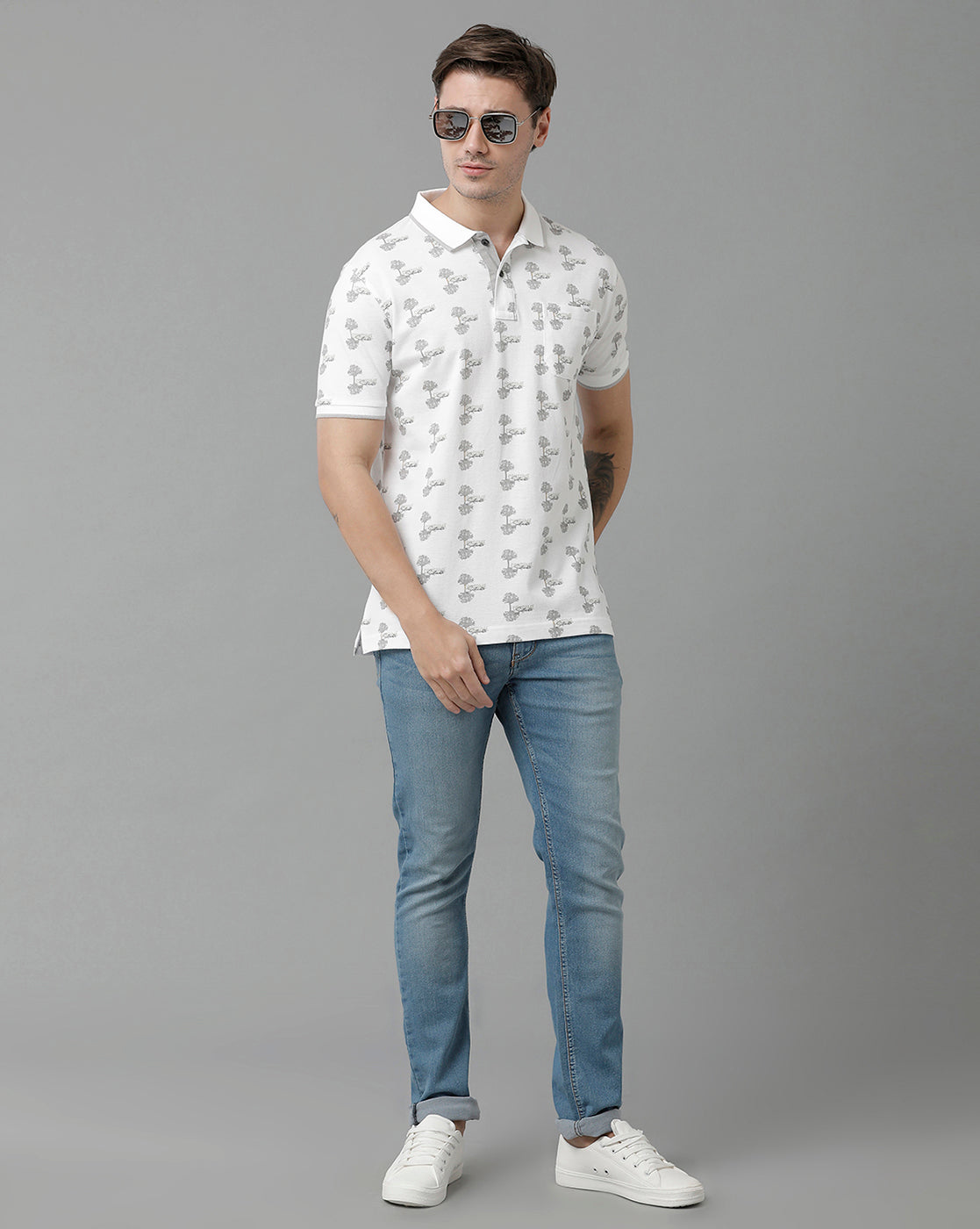 Classic Polo Men's Cotton Half Sleeve Printed Slim Fit Polo Neck White Color T-Shirt | Beau - 197 A