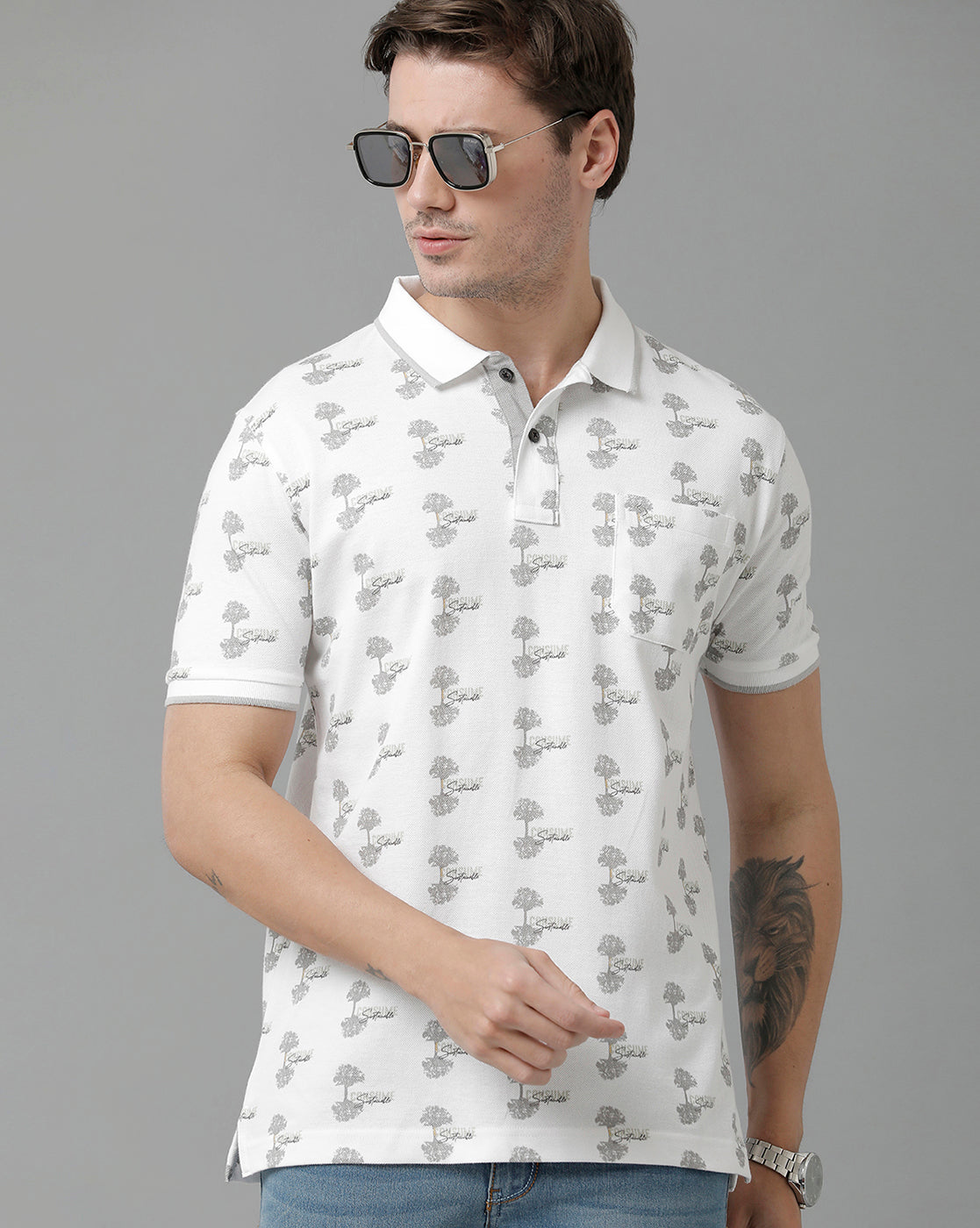 Classic Polo Men's Cotton Half Sleeve Printed Slim Fit Polo Neck White Color T-Shirt | Beau - 197 A
