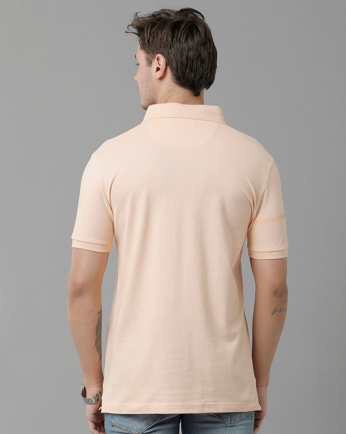 Classic Polo Men's Cotton Half Sleeve Printed Slim Fit Polo Neck Cream Color T-Shirt | Vivid Polo - 09 B