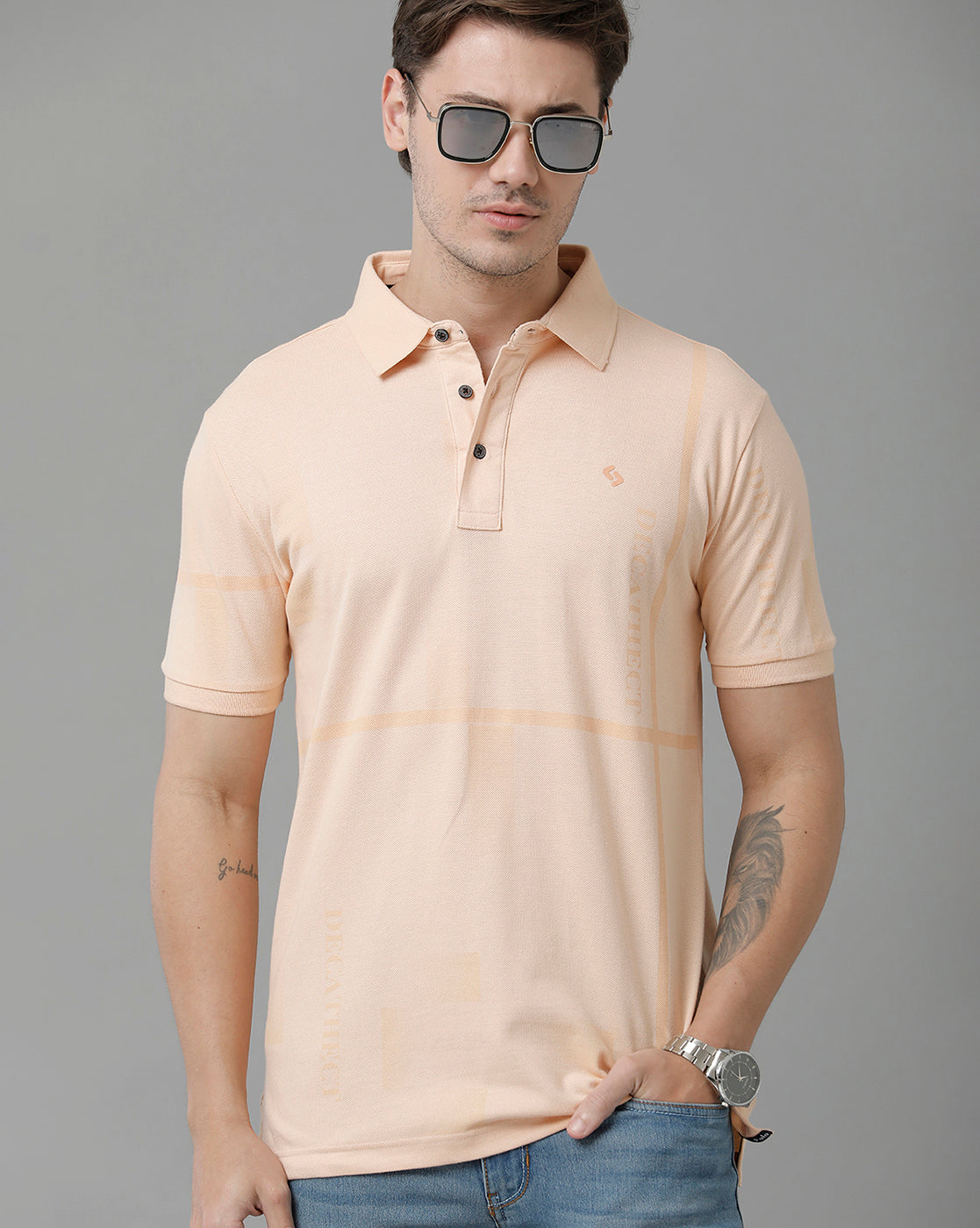 Classic Polo Men's Cotton Half Sleeve Printed Slim Fit Polo Neck Cream Color T-Shirt | Vivid Polo - 09 B