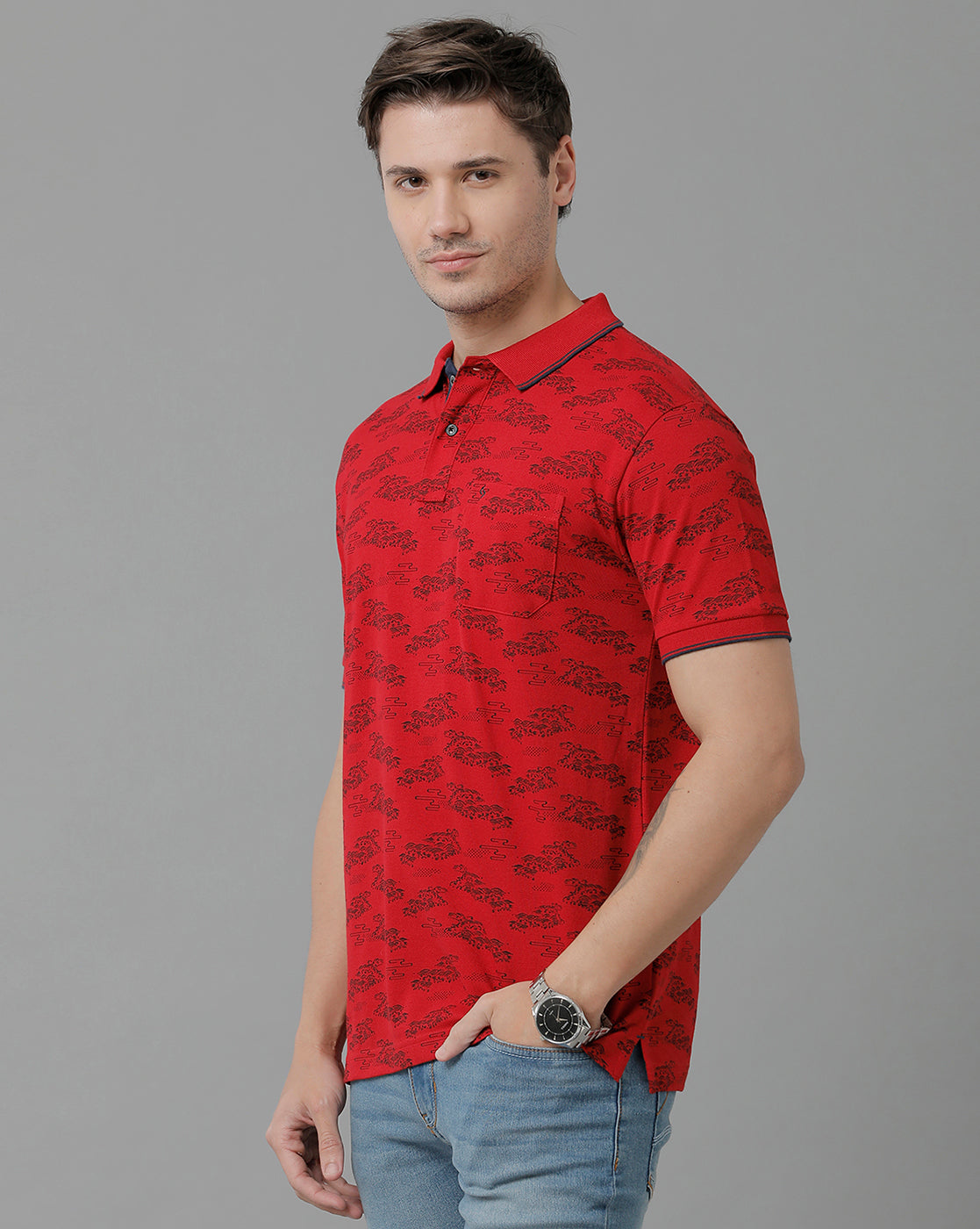Classic Polo Men's Cotton Half Sleeve Printed Slim Fit Polo Neck Red Color T-Shirt | Beau - 198 B