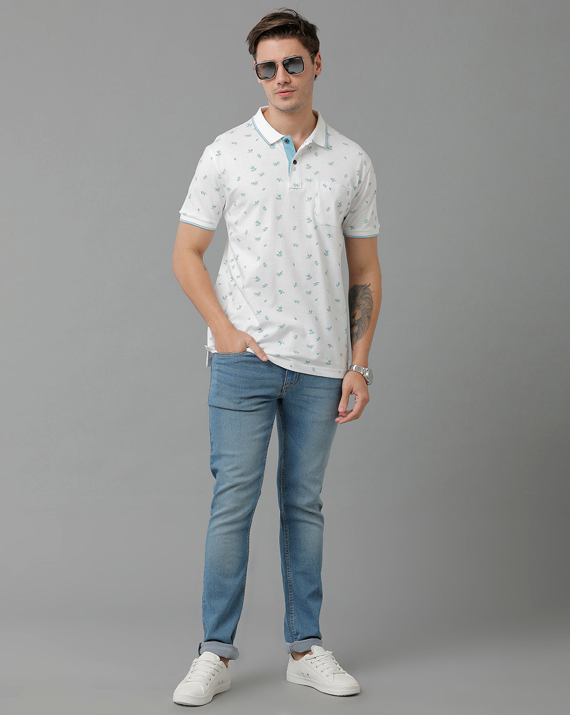 Classic Polo Men's Cotton Half Sleeve Printed Slim Fit Polo Neck White Color T-Shirt | Beau - 191 A