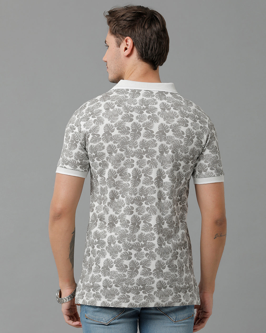 Classic Polo Men's Cotton Half Sleeve Printed Slim Fit Polo Neck Grey Color T-Shirt | Beau - 193 A