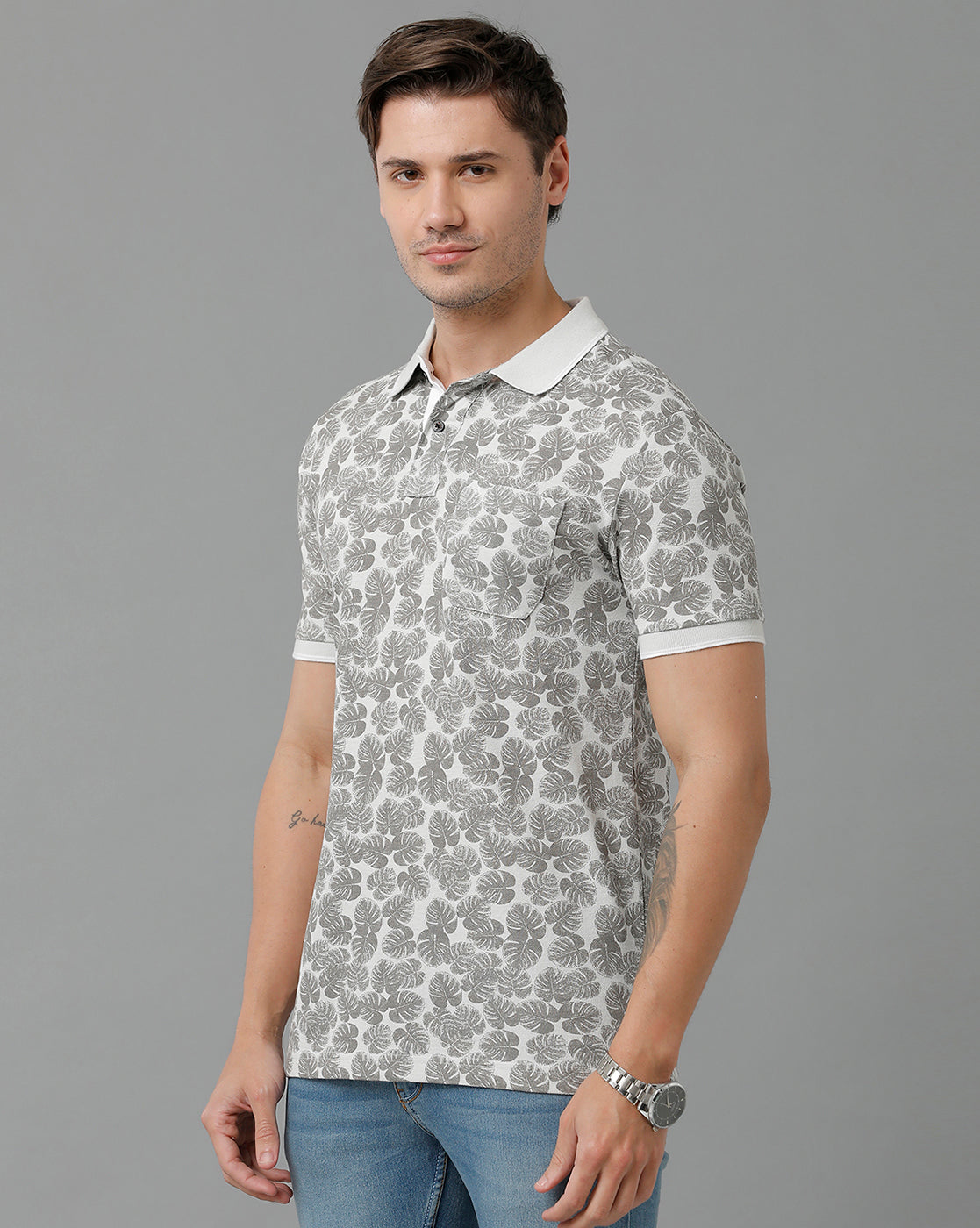 Classic Polo Men's Cotton Half Sleeve Printed Slim Fit Polo Neck Grey Color T-Shirt | Beau - 193 A