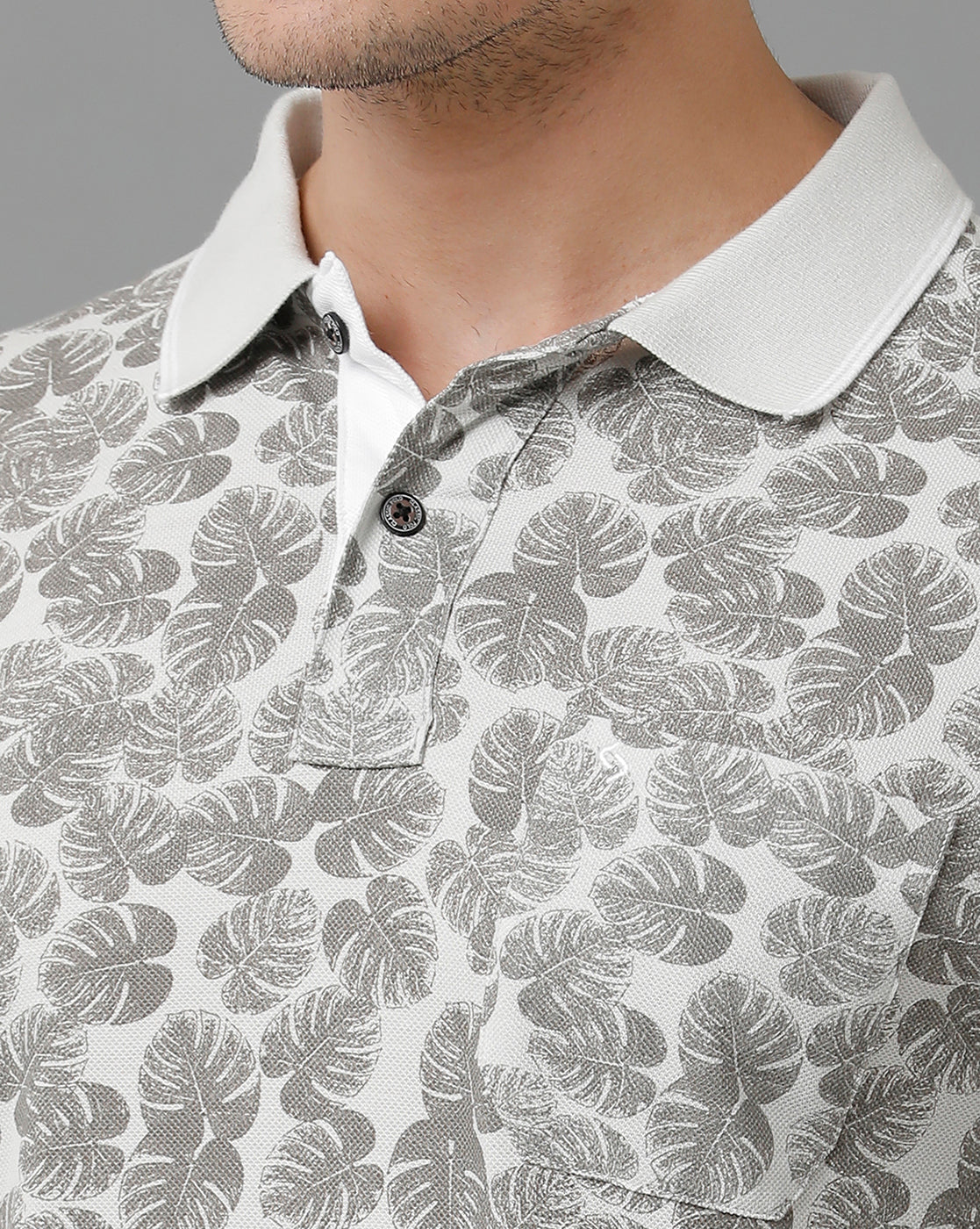 Classic Polo Men's Cotton Half Sleeve Printed Slim Fit Polo Neck Grey Color T-Shirt | Beau - 193 A