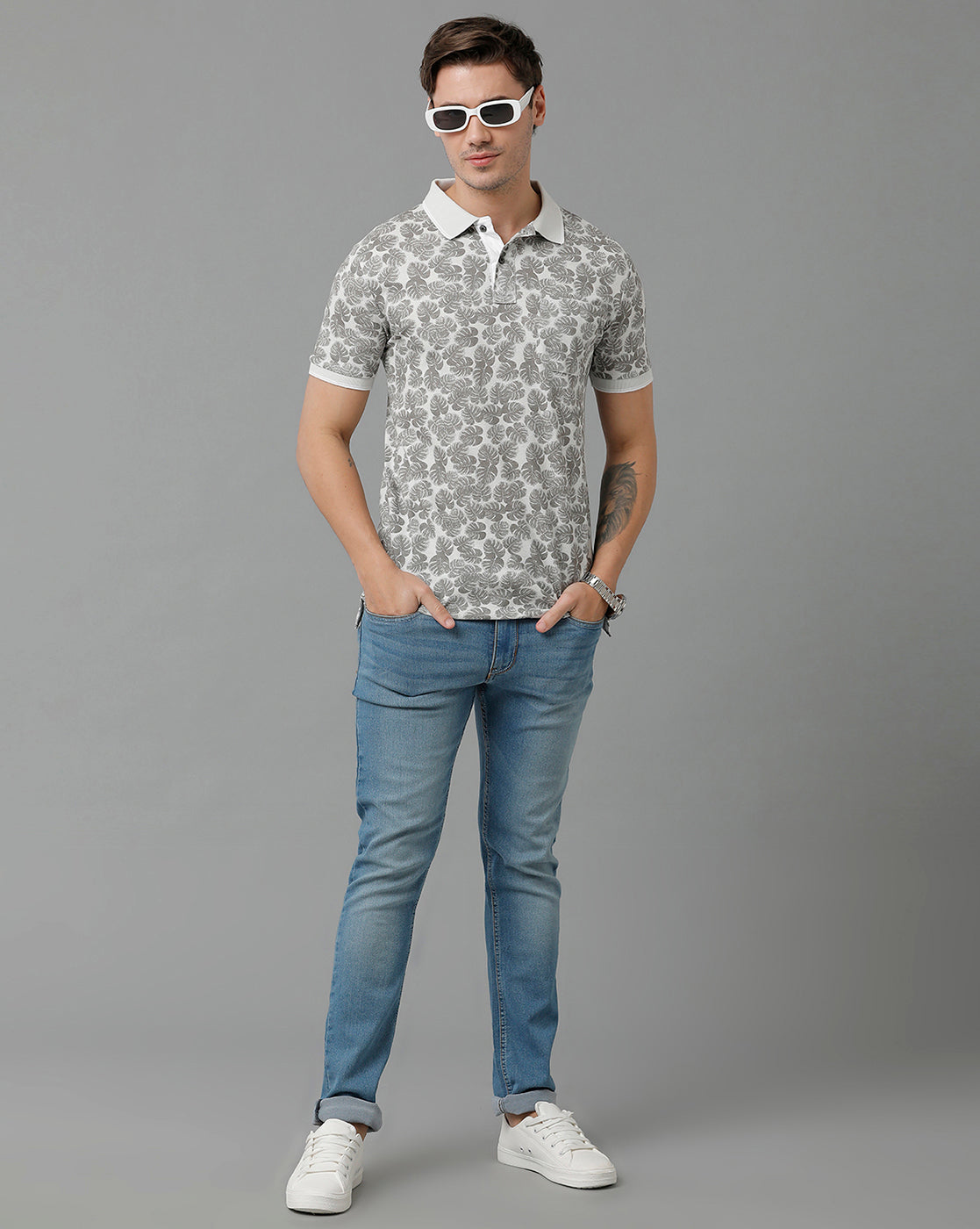 Classic Polo Men's Cotton Half Sleeve Printed Slim Fit Polo Neck Grey Color T-Shirt | Beau - 193 A