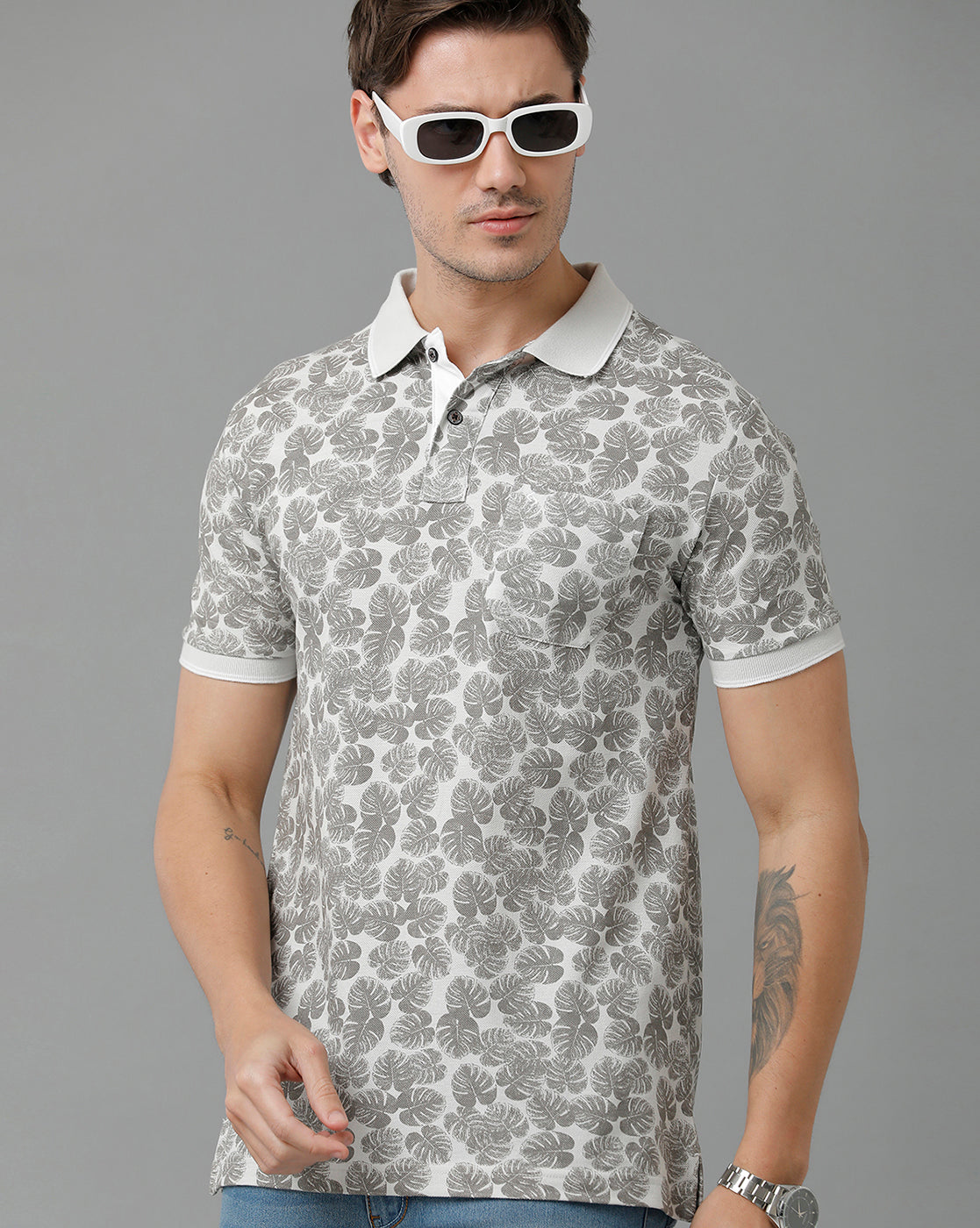 Classic Polo Men's Cotton Half Sleeve Printed Slim Fit Polo Neck Grey Color T-Shirt | Beau - 193 A