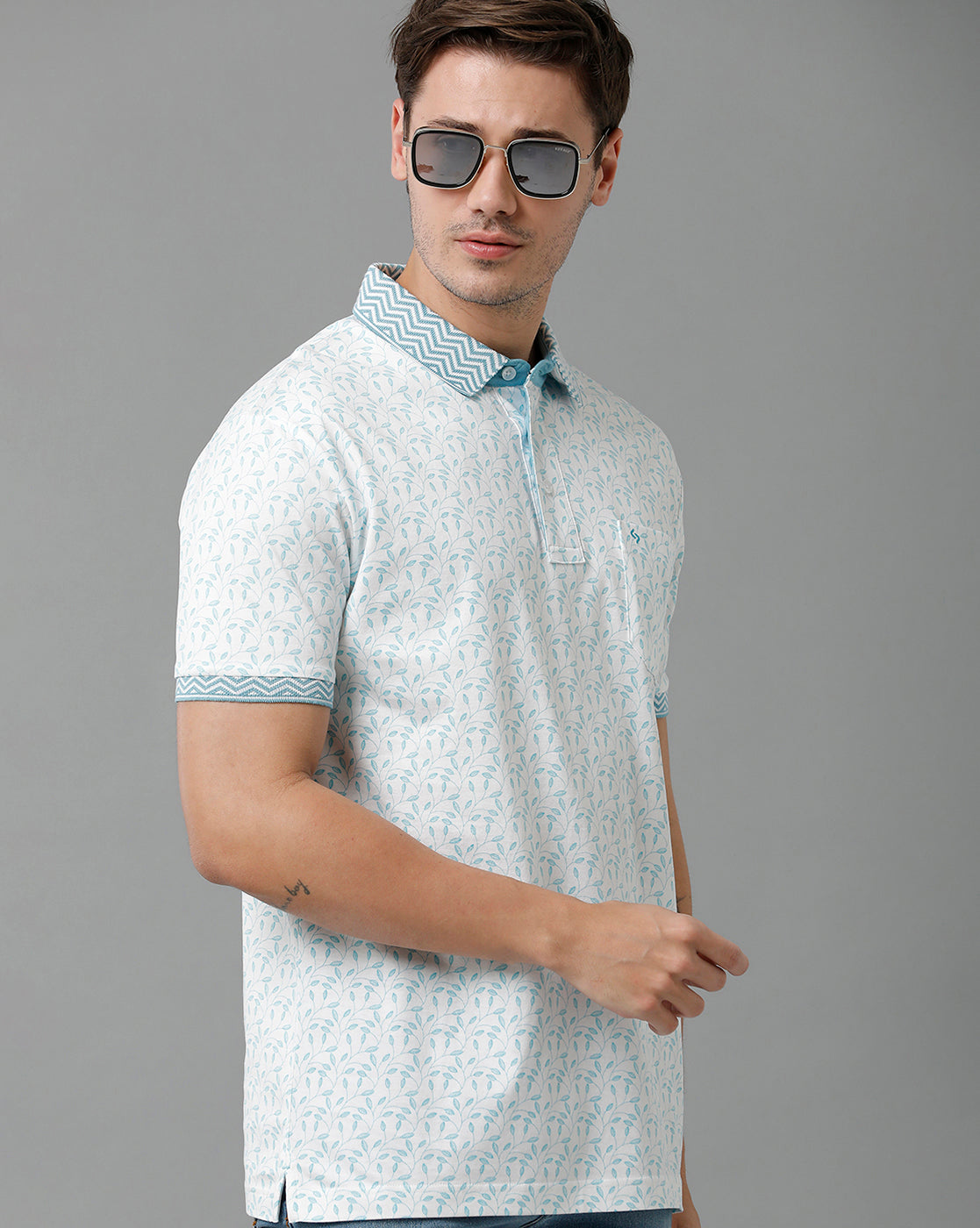 Classic Polo Men's Cotton Half Sleeve Printed Slim Fit Polo Neck White Color T-Shirt | Scant - 11 A