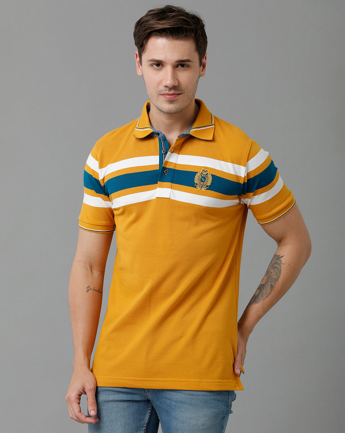 Classic Polo Men's Cotton Blend Half Sleeve Striped Slim Fit Polo Neck Multicolor T-Shirt | Vta - 223 B