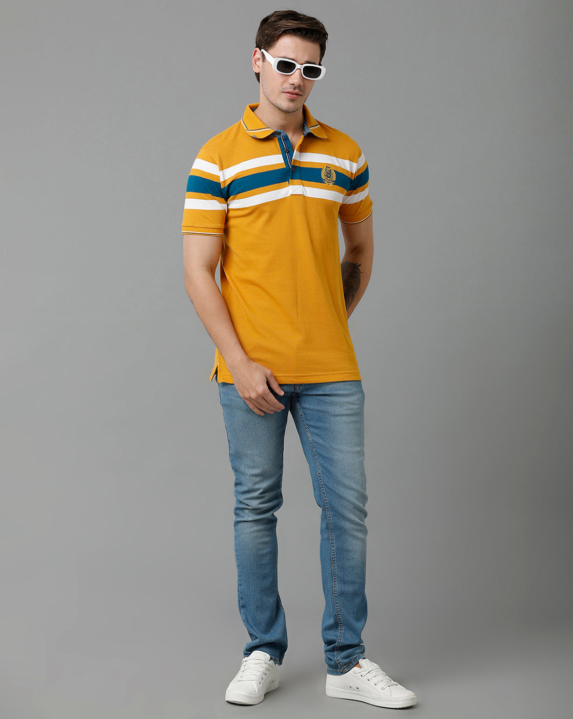 Classic Polo Men's Cotton Blend Half Sleeve Striped Slim Fit Polo Neck Multicolor T-Shirt | Vta - 223 B