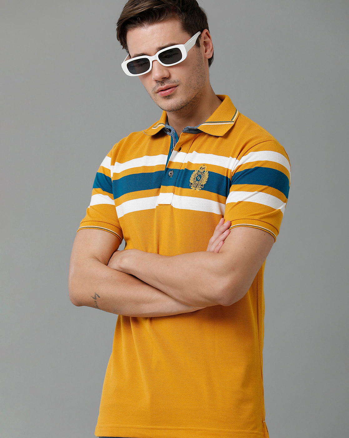 Classic Polo Men's Cotton Blend Half Sleeve Striped Slim Fit Polo Neck Multicolor T-Shirt | Vta - 223 B