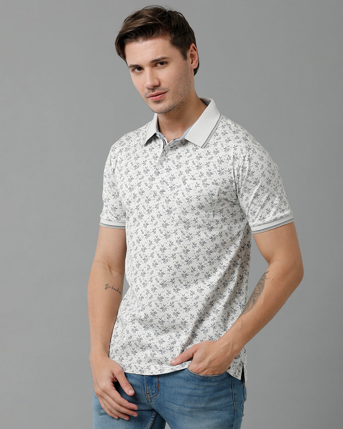 Classic Polo Men's Cotton Half Sleeve Printed Slim Fit Polo Neck Cream Color T-Shirt | Scant - 12 B