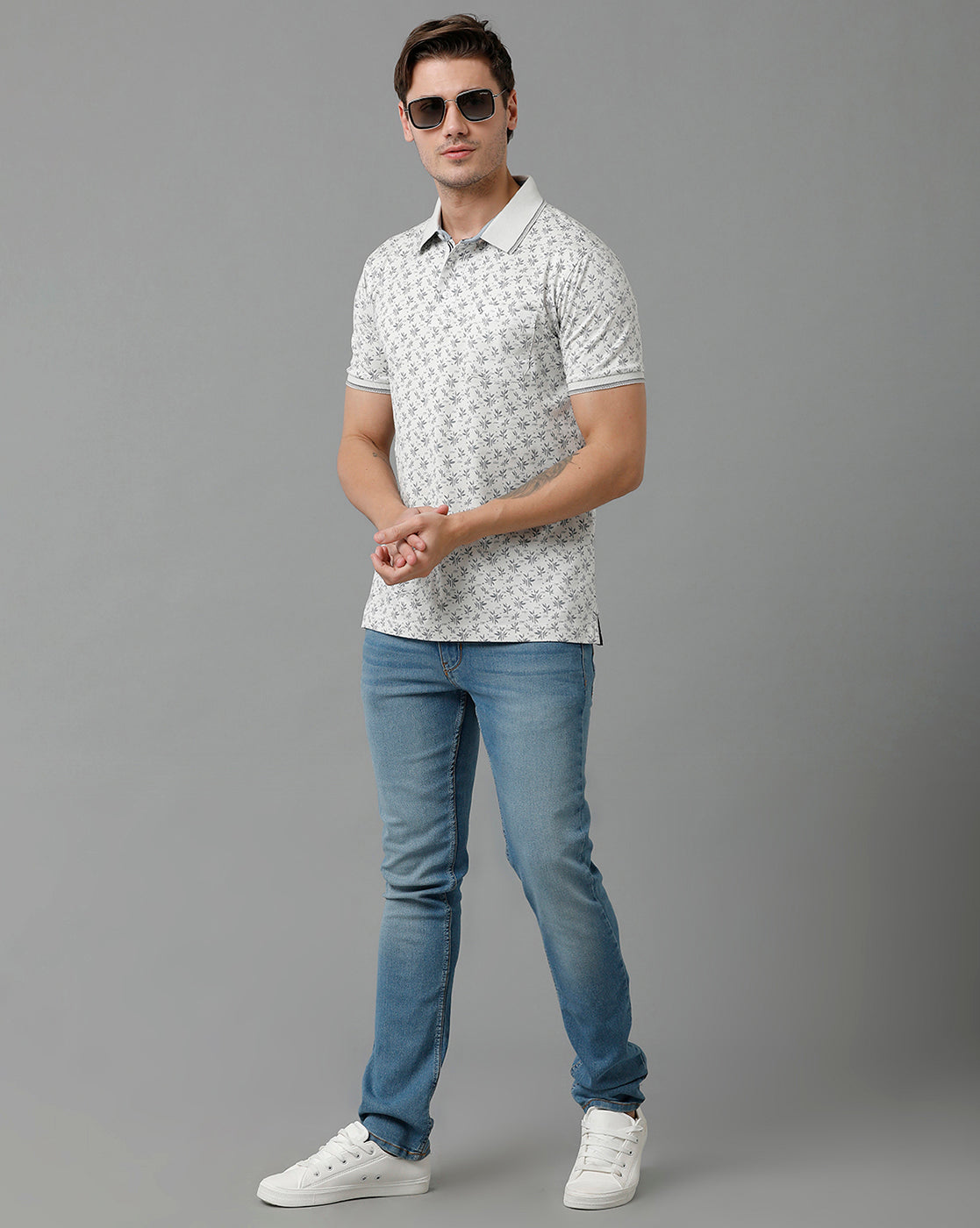 Classic Polo Men's Cotton Half Sleeve Printed Slim Fit Polo Neck Cream Color T-Shirt | Scant - 12 B