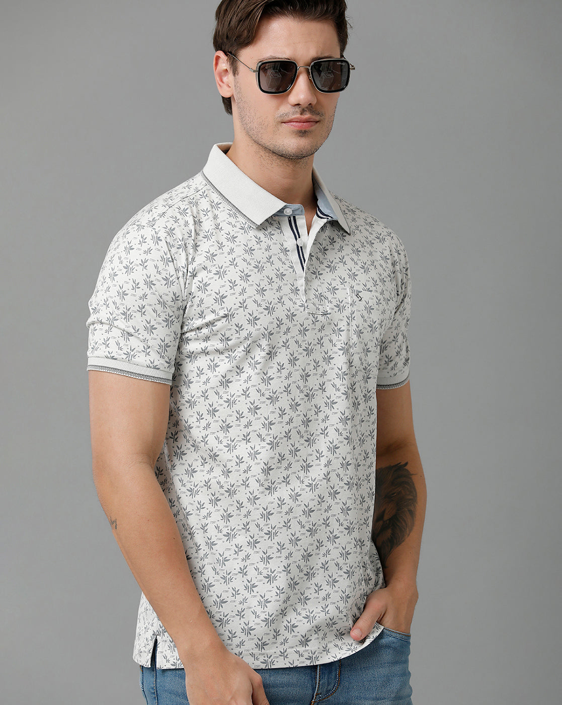 Classic Polo Men's Cotton Half Sleeve Printed Slim Fit Polo Neck Cream Color T-Shirt | Scant - 12 B