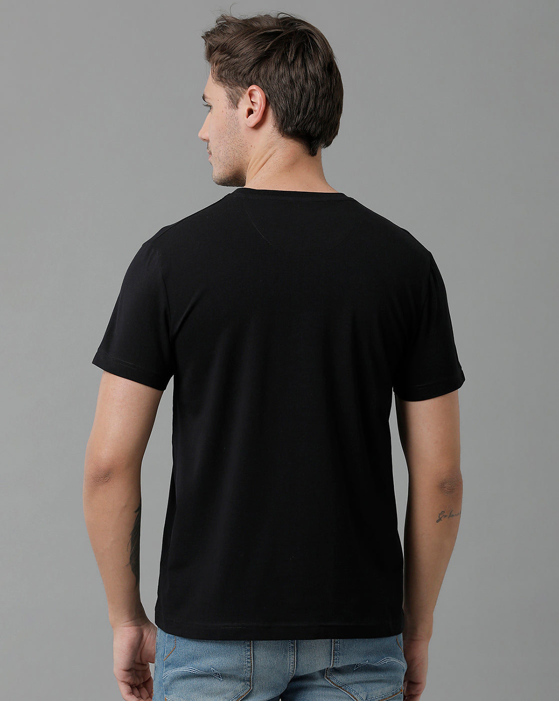 CP BRO Men's Cotton Half Sleeve Printed Slim Fit Round Neck Black Color T-Shirt | Brcn - 526 A
