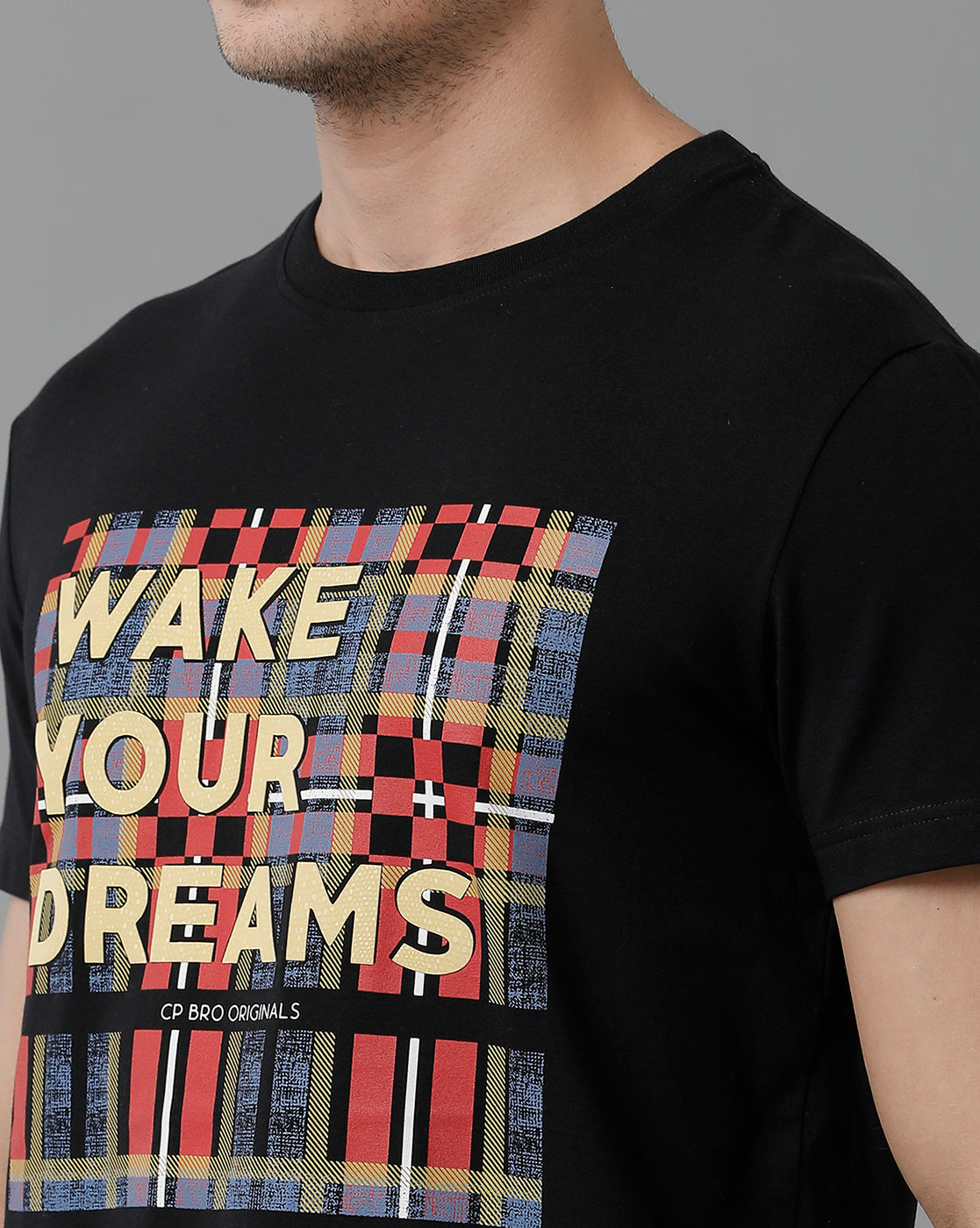 CP BRO Men's Cotton Half Sleeve Printed Slim Fit Round Neck Black Color T-Shirt | Brcn - 526 A