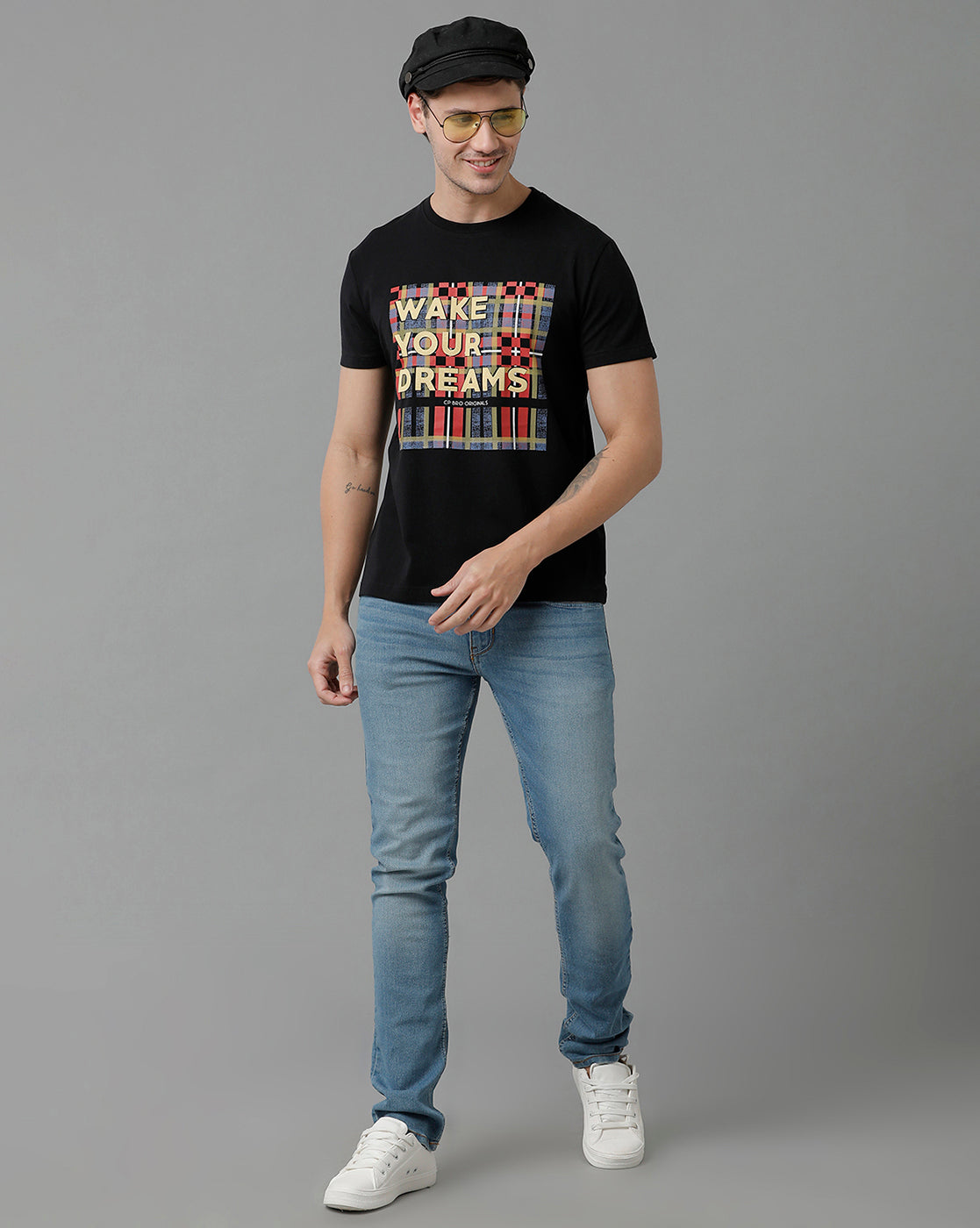 CP BRO Men's Cotton Half Sleeve Printed Slim Fit Round Neck Black Color T-Shirt | Brcn - 526 A