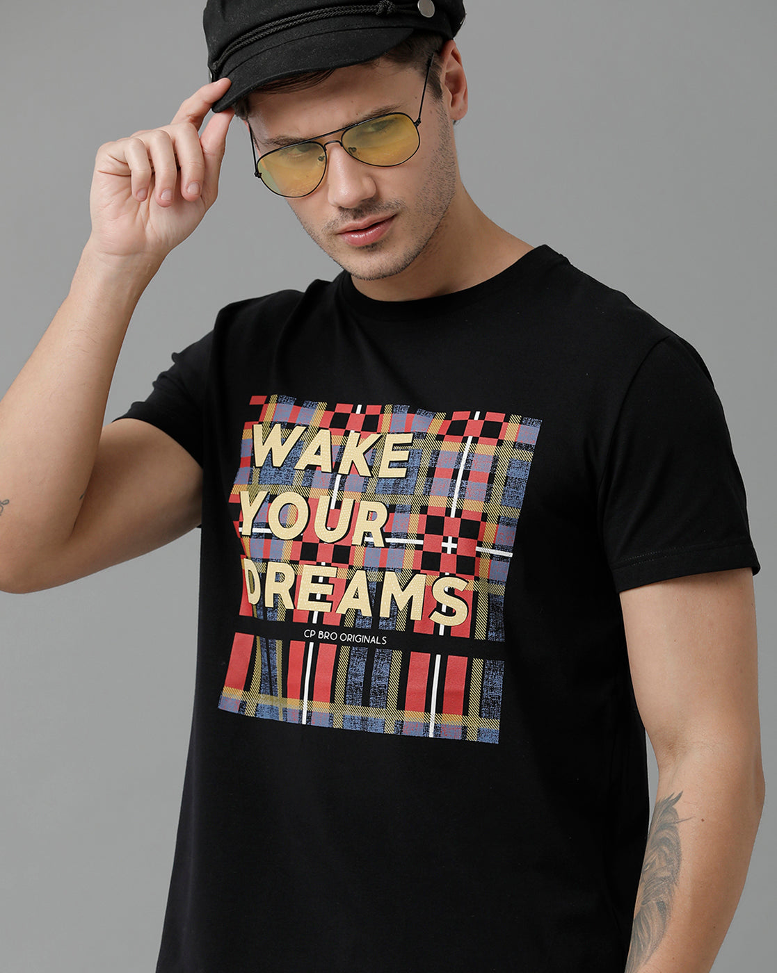 CP BRO Men's Cotton Half Sleeve Printed Slim Fit Round Neck Black Color T-Shirt | Brcn - 526 A