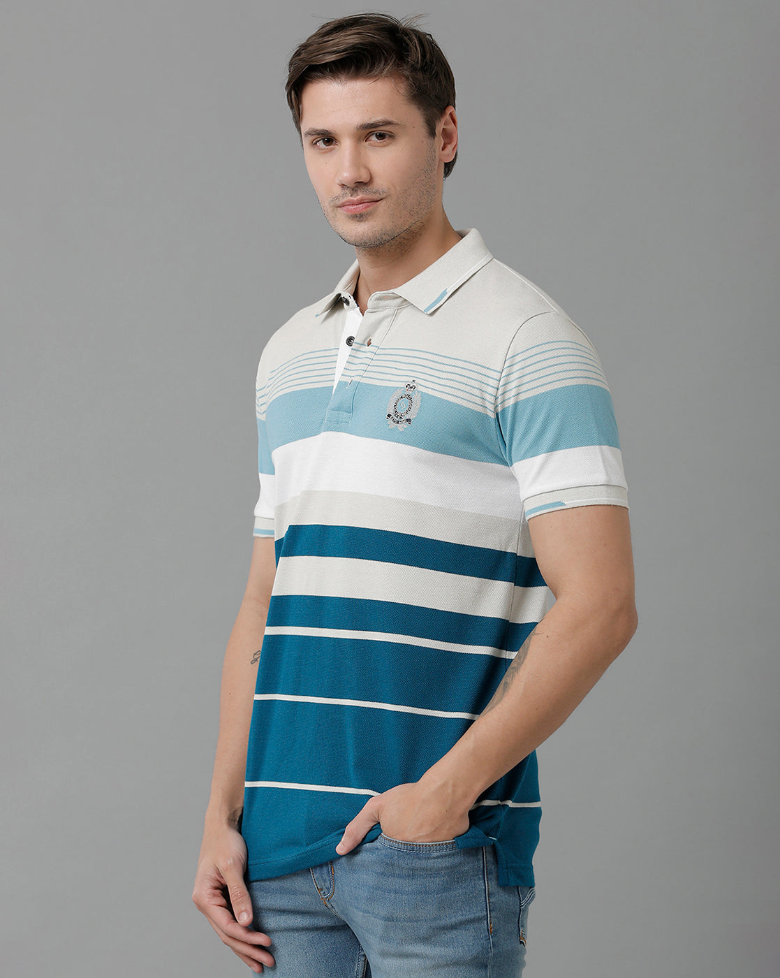 Classic Polo Men's Cotton Blend Half Sleeve Striped Slim Fit Polo Neck Multicolor T-Shirt | Vta - 234 B