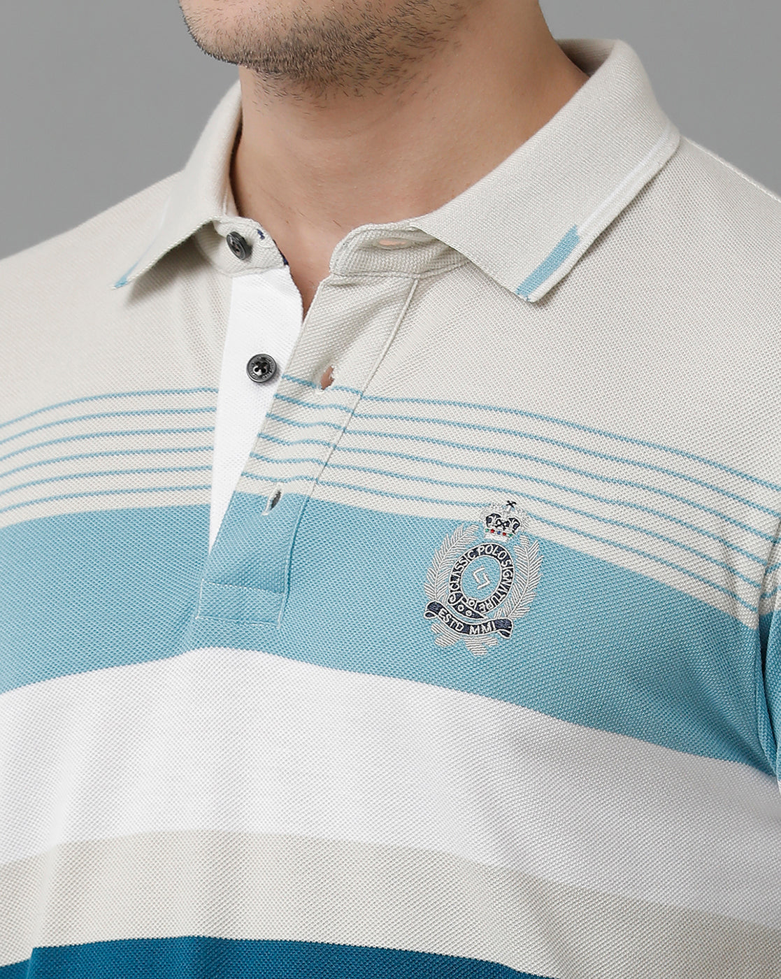 Classic Polo Men's Cotton Blend Half Sleeve Striped Slim Fit Polo Neck Multicolor T-Shirt | Vta - 234 B