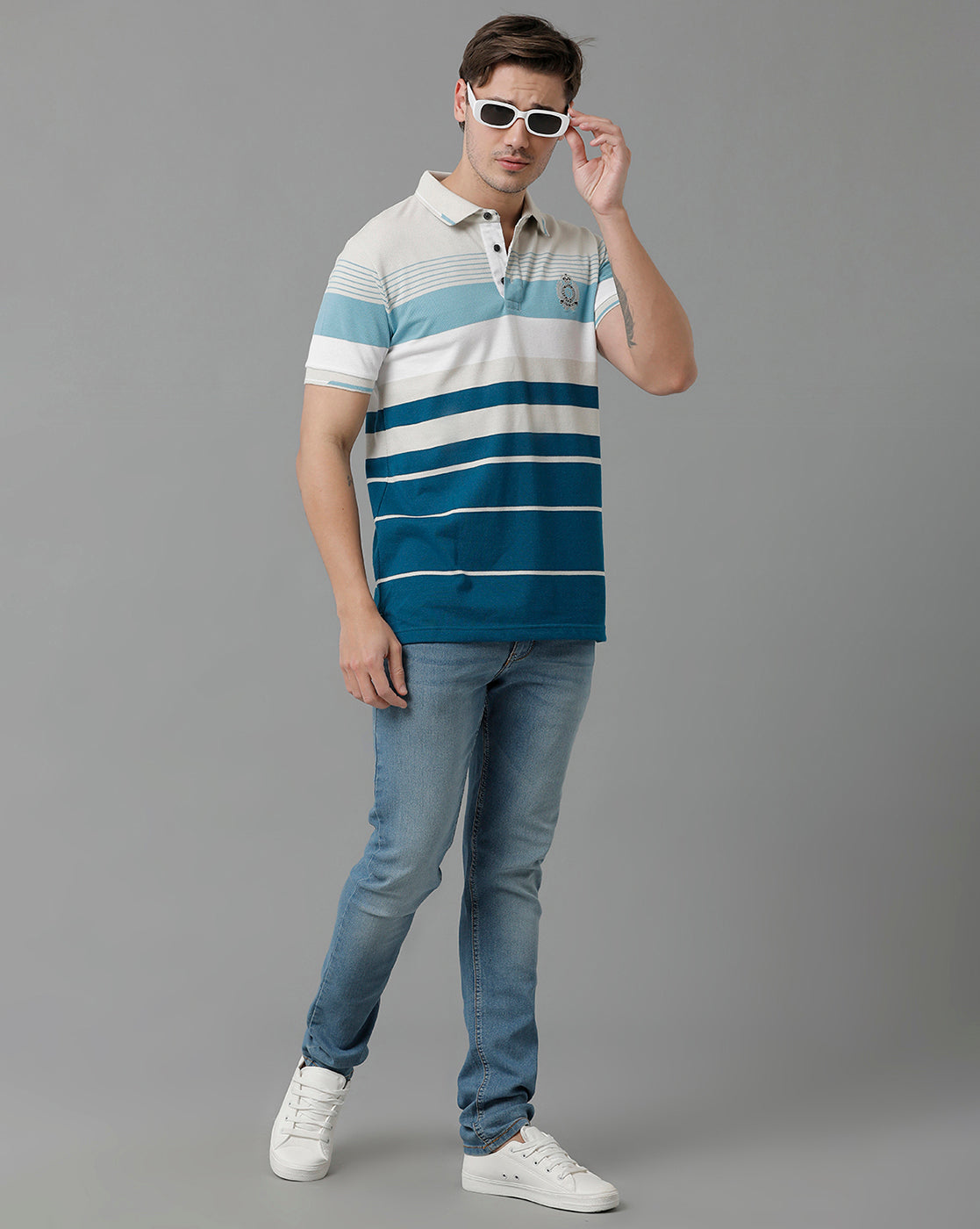 Classic Polo Men's Cotton Blend Half Sleeve Striped Slim Fit Polo Neck Multicolor T-Shirt | Vta - 234 B