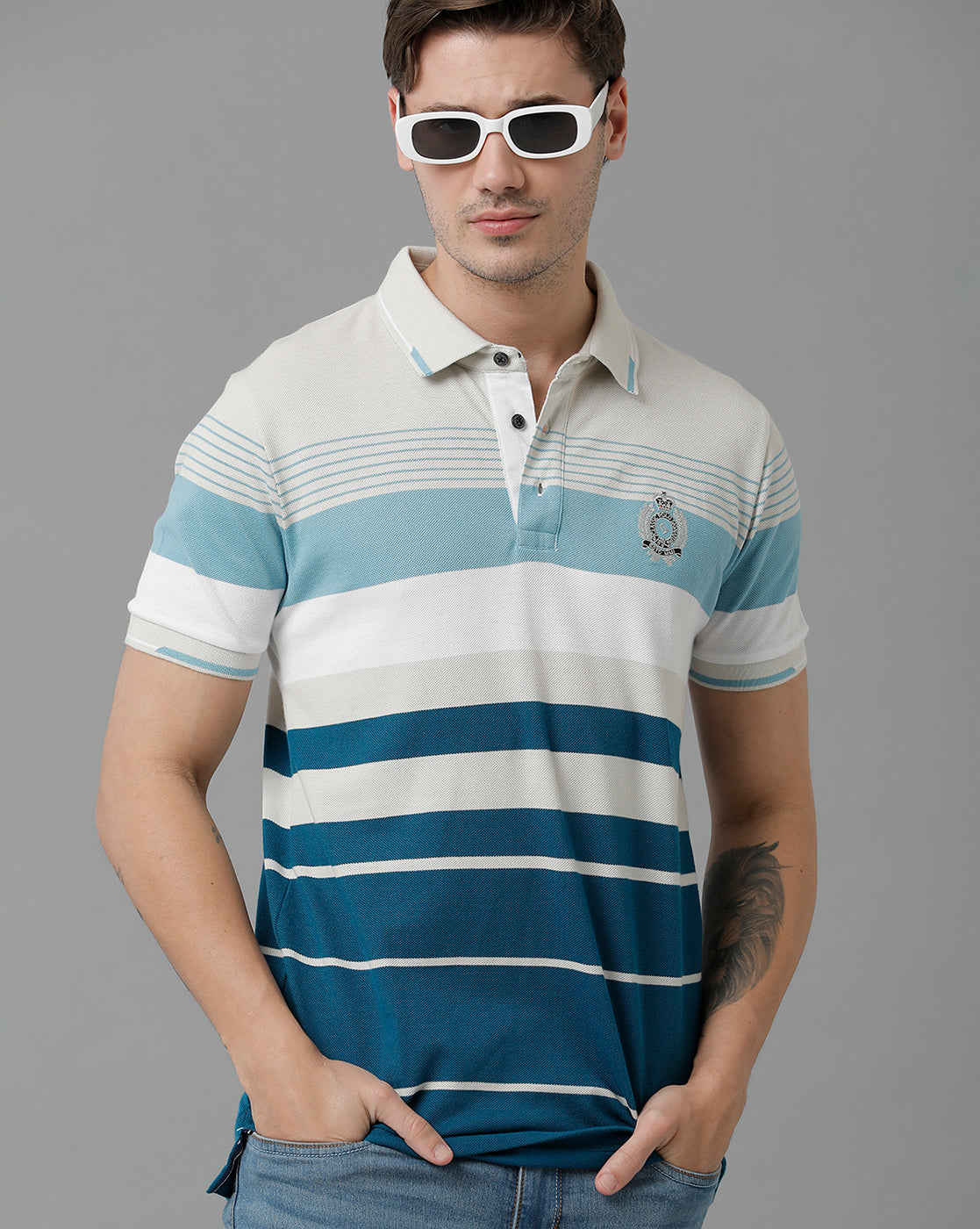 Classic Polo Men's Cotton Blend Half Sleeve Striped Slim Fit Polo Neck Multicolor T-Shirt | Vta - 234 B