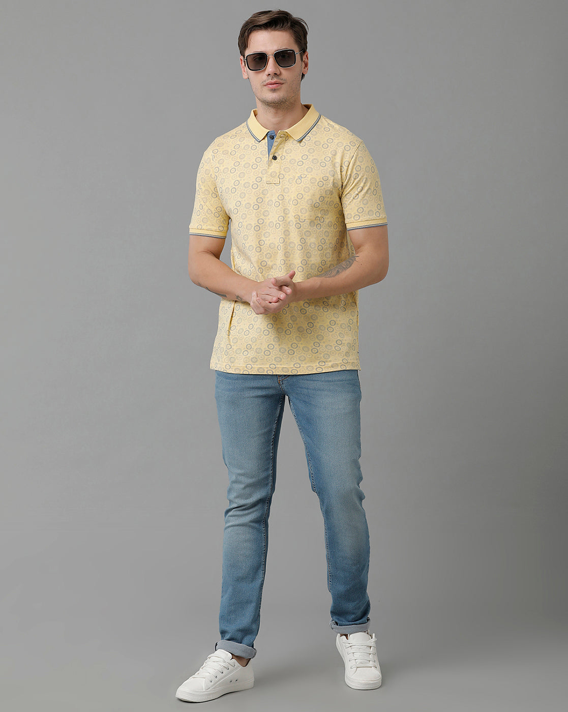 Classic Polo Men's Cotton Half Sleeve Printed Slim Fit Polo Neck Yellow Color T-Shirt | Bello - 195 A