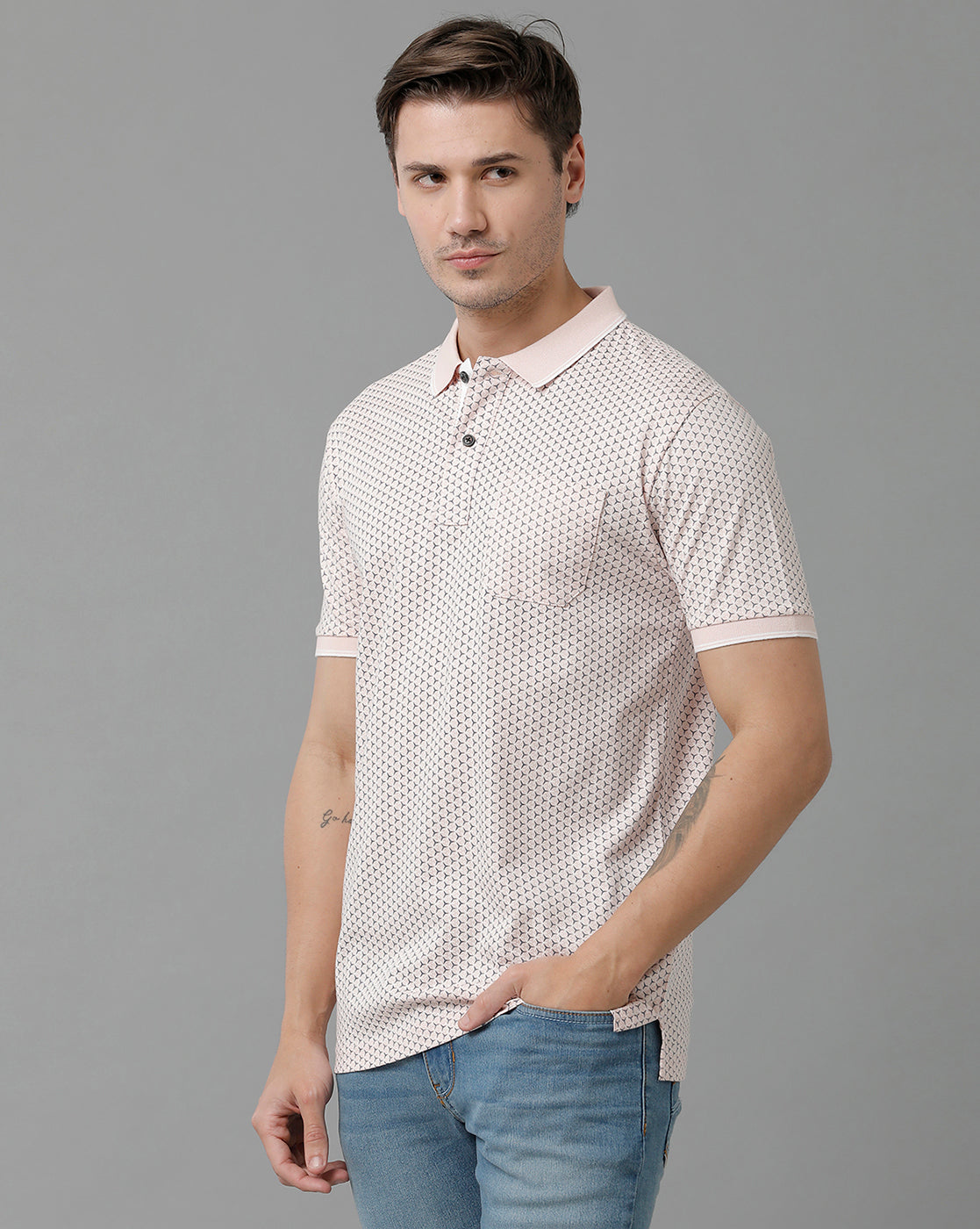 Classic Polo Men's Cotton Half Sleeve Printed Slim Fit Polo Neck Pink Color T-Shirt | Bello - 191 B