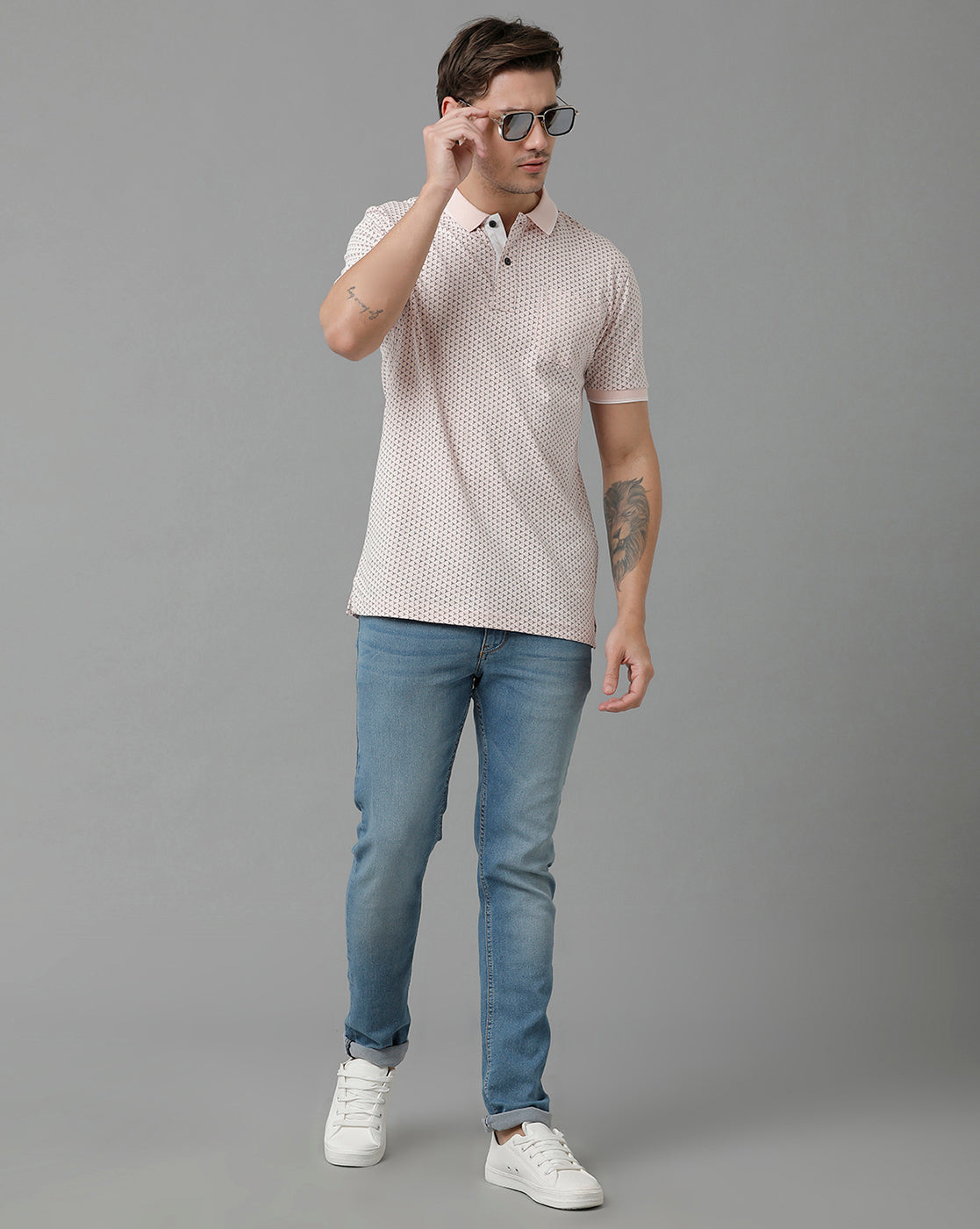 Classic Polo Men's Cotton Half Sleeve Printed Slim Fit Polo Neck Pink Color T-Shirt | Bello - 191 B