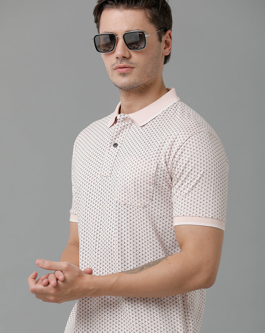 Classic Polo Men's Cotton Half Sleeve Printed Slim Fit Polo Neck Pink Color T-Shirt | Bello - 191 B