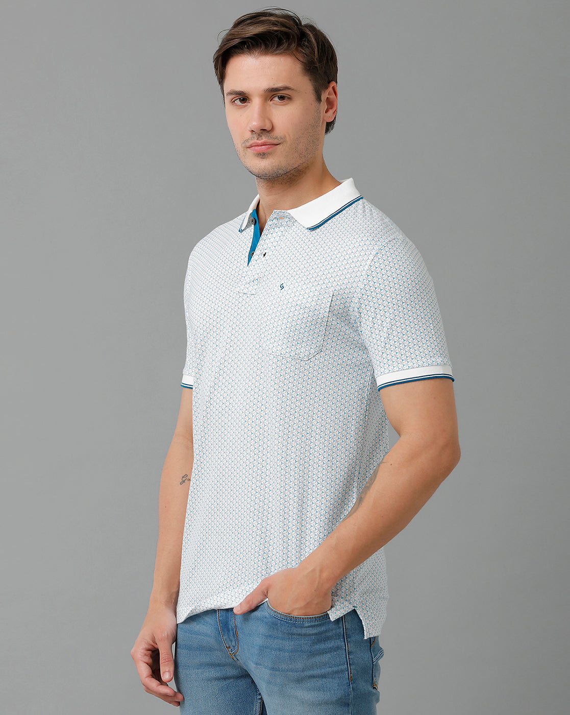 Classic Polo Men's Cotton Half Sleeve Printed Slim Fit Polo Neck White Color T-Shirt | Bello - 191 A