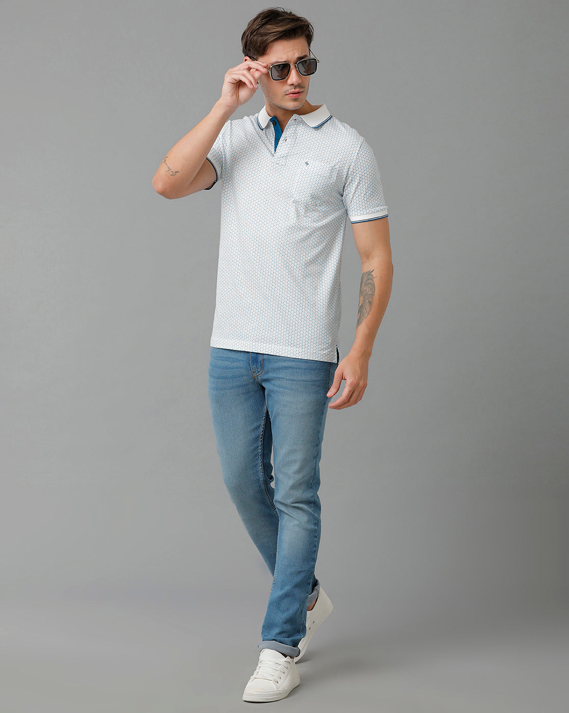 Classic Polo Men's Cotton Half Sleeve Printed Slim Fit Polo Neck White Color T-Shirt | Bello - 191 A