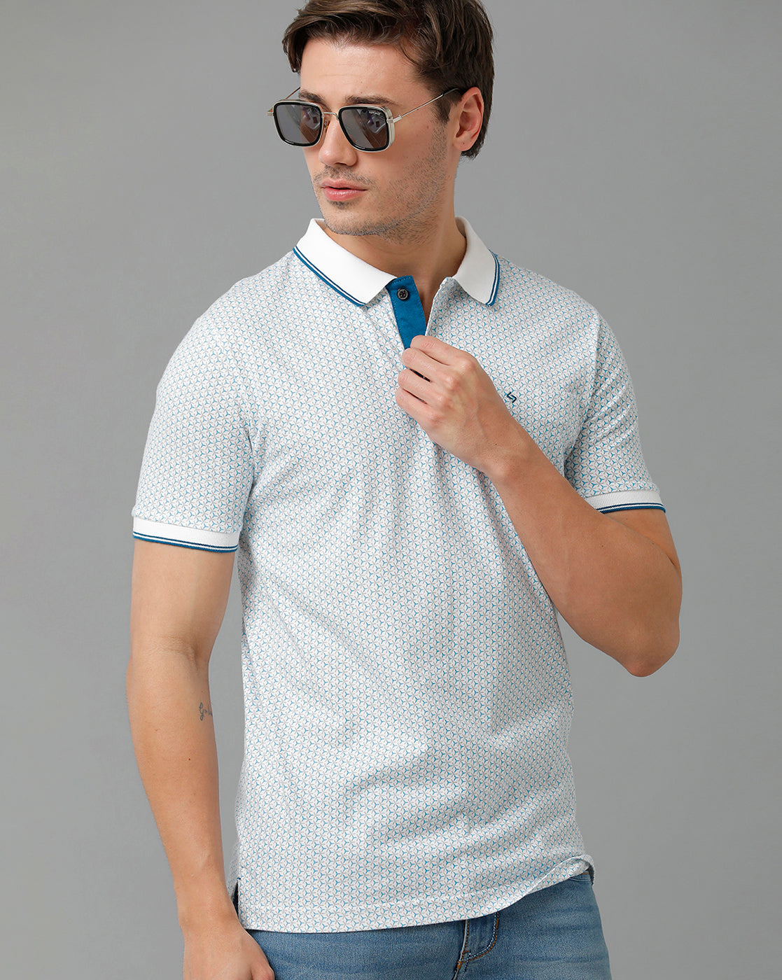 Classic Polo Men's Cotton Half Sleeve Printed Slim Fit Polo Neck White Color T-Shirt | Bello - 191 A