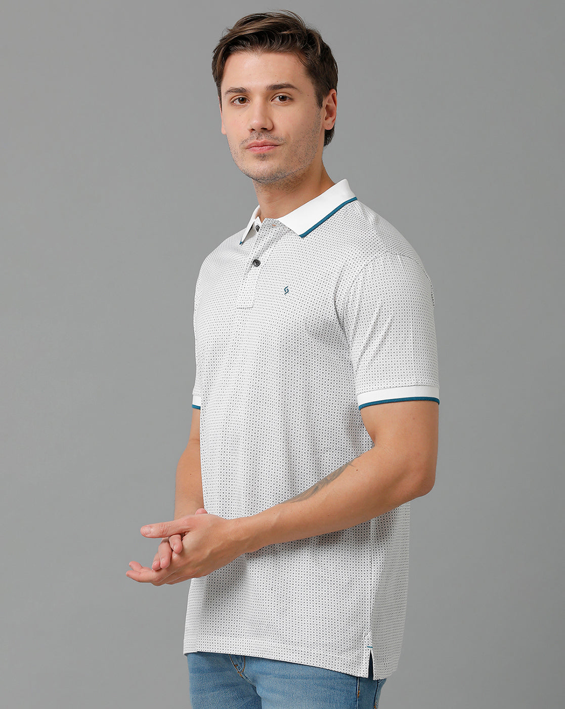 Classic Polo Men's Cotton Half Sleeve Printed Slim Fit Polo Neck White Color T-Shirt | Scant - 21 B