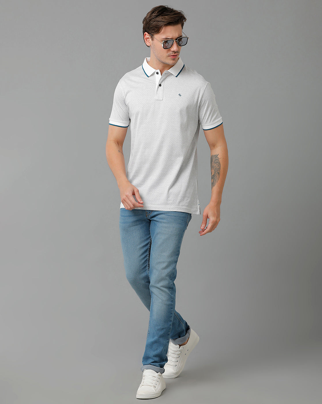 Classic Polo Men's Cotton Half Sleeve Printed Slim Fit Polo Neck White Color T-Shirt | Scant - 21 B