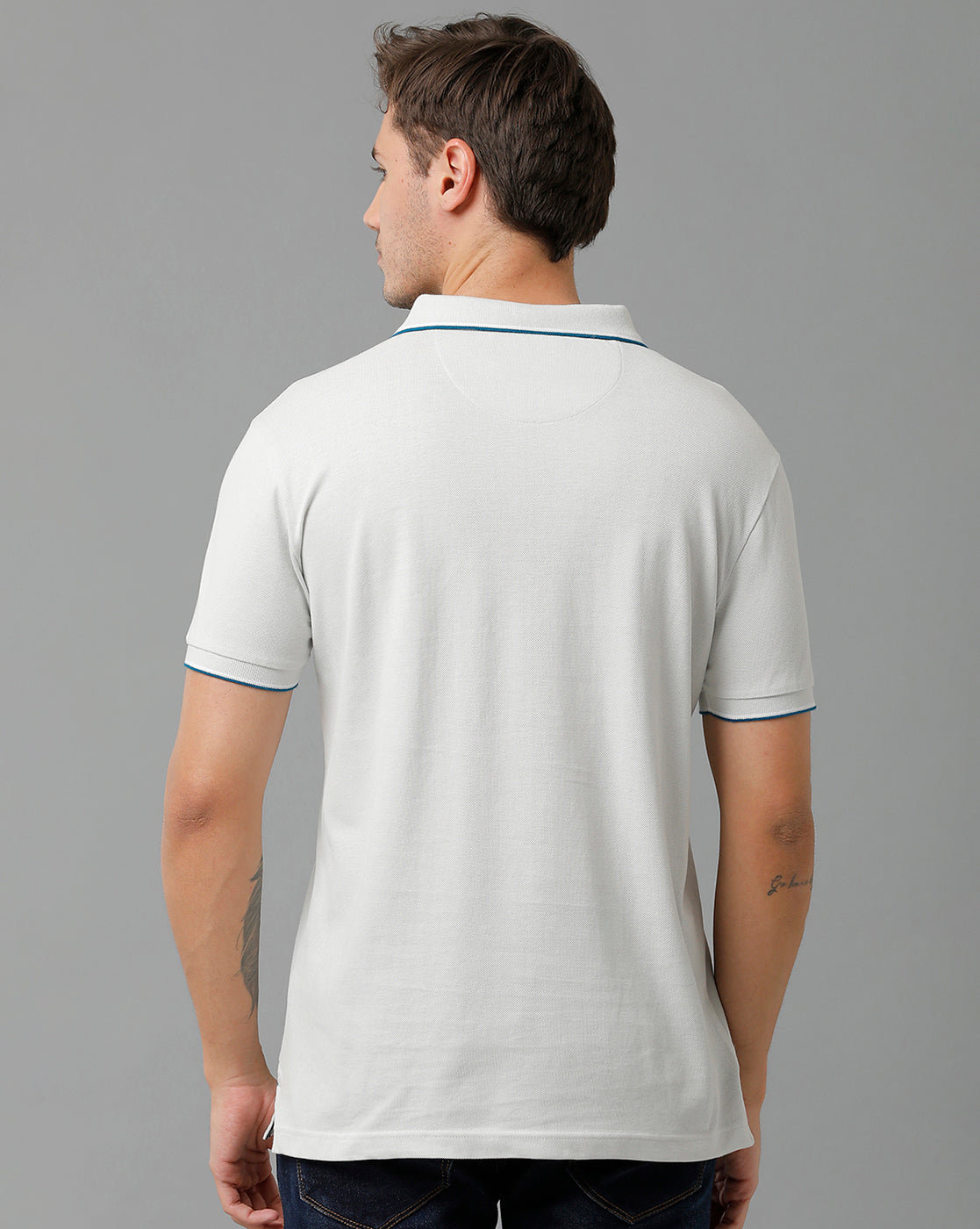 Classic Polo Men's Cotton Half Sleeve Printed Slim Fit Polo Neck White Color T-Shirt | Vivid Polo - 08 B
