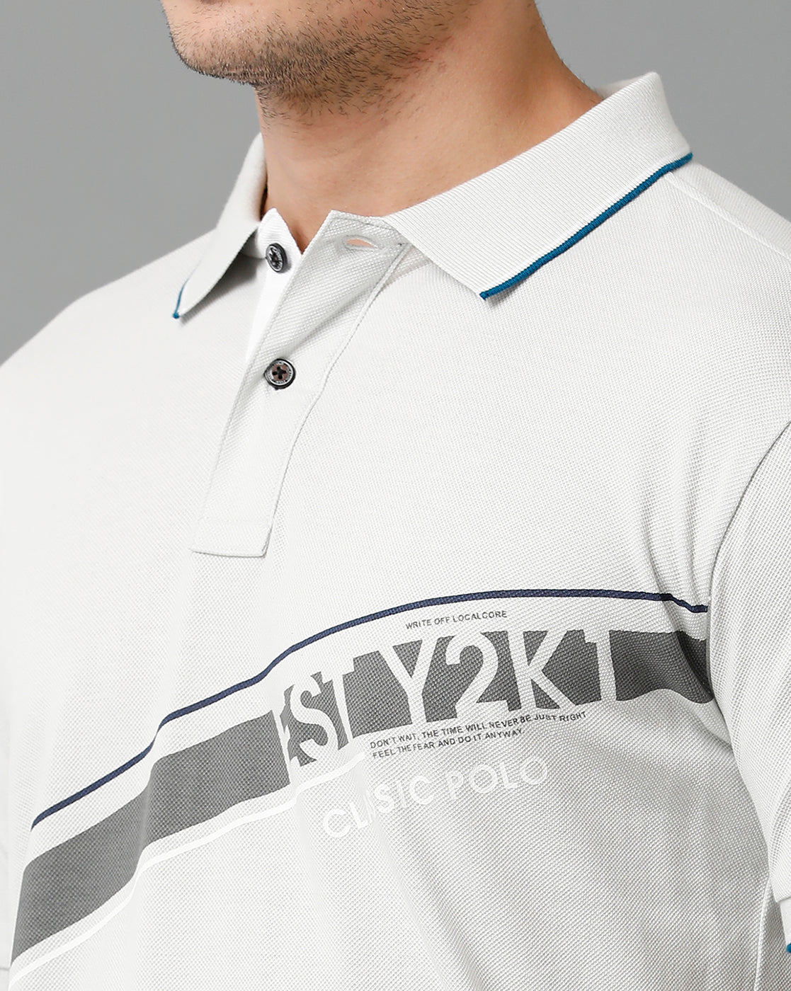 Classic Polo Men's Cotton Half Sleeve Printed Slim Fit Polo Neck White Color T-Shirt | Vivid Polo - 08 B