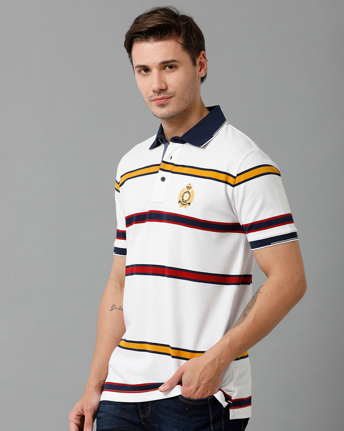 Classic Polo Men's Cotton Blend Half Sleeve Striped Slim Fit Polo Neck Multicolor T-Shirt | Vta - 225 A