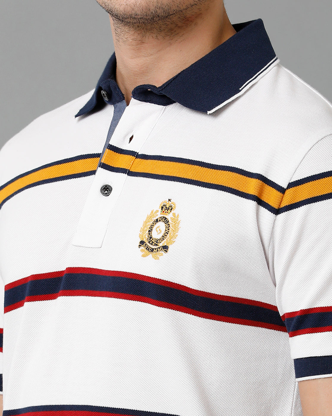 Classic Polo Men's Cotton Blend Half Sleeve Striped Slim Fit Polo Neck Multicolor T-Shirt | Vta - 225 A