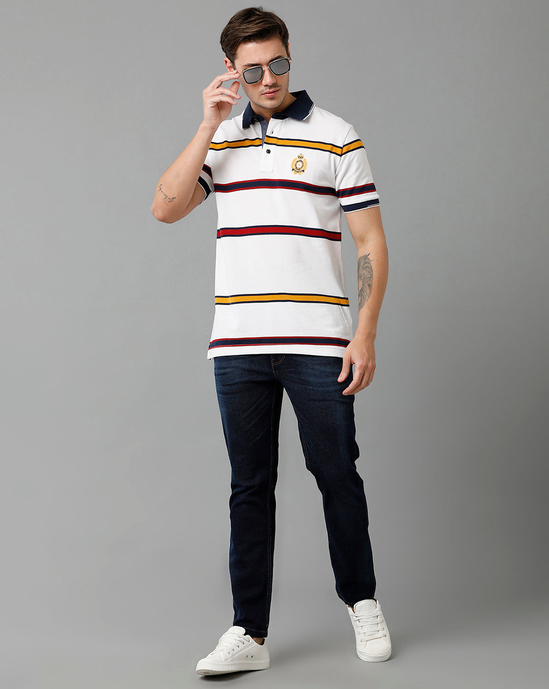 Classic Polo Men's Cotton Blend Half Sleeve Striped Slim Fit Polo Neck Multicolor T-Shirt | Vta - 225 A