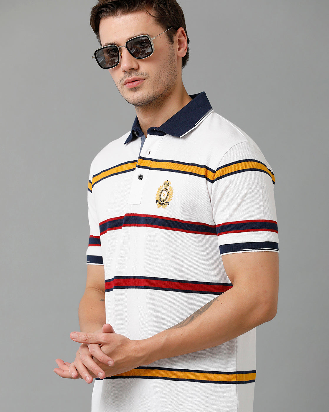 Classic Polo Men's Cotton Blend Half Sleeve Striped Slim Fit Polo Neck Multicolor T-Shirt | Vta - 225 A