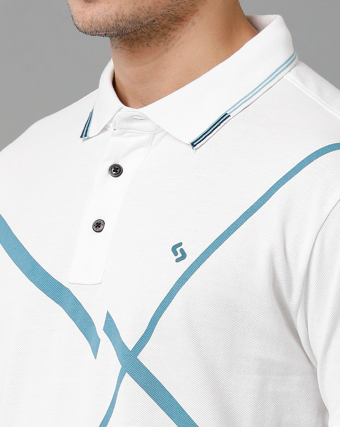 Classic Polo Men's Cotton Half Sleeve Printed Slim Fit Polo Neck White Color T-Shirt | Vivid Polo - 06 A