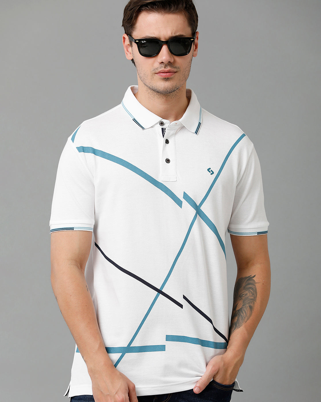 Classic Polo Men's Cotton Half Sleeve Printed Slim Fit Polo Neck White Color T-Shirt | Vivid Polo - 06 A
