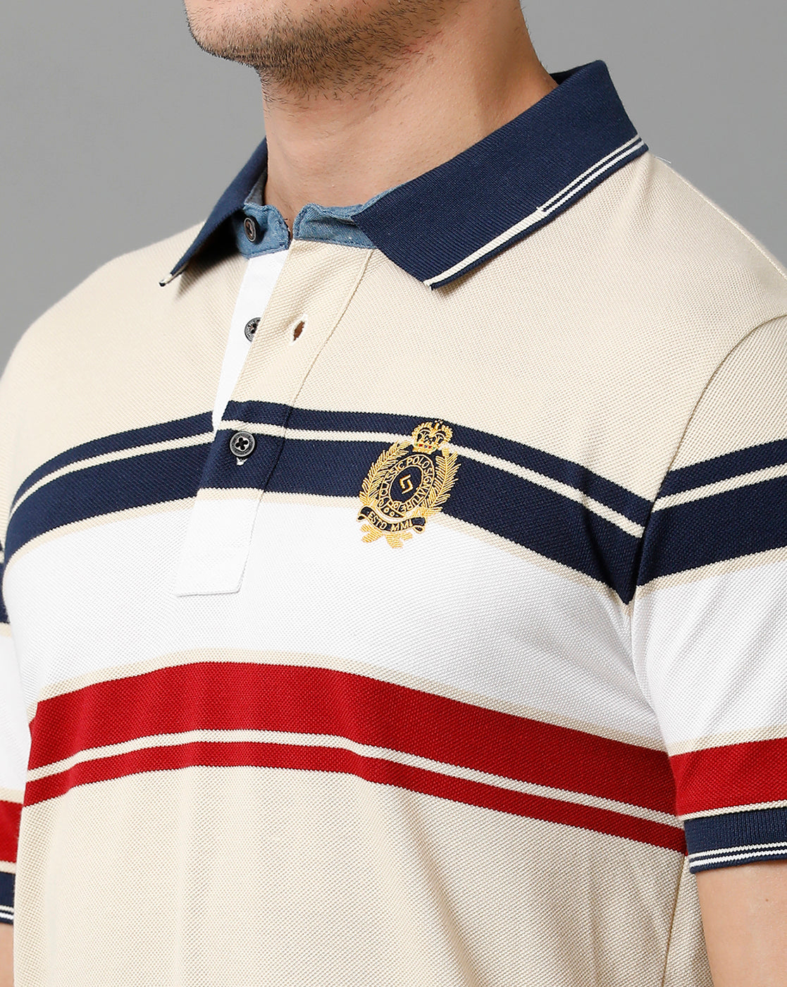 Classic Polo Men's Cotton Blend Half Sleeve Striped Slim Fit Polo Neck Multicolor T-Shirt | Vta - 221 B